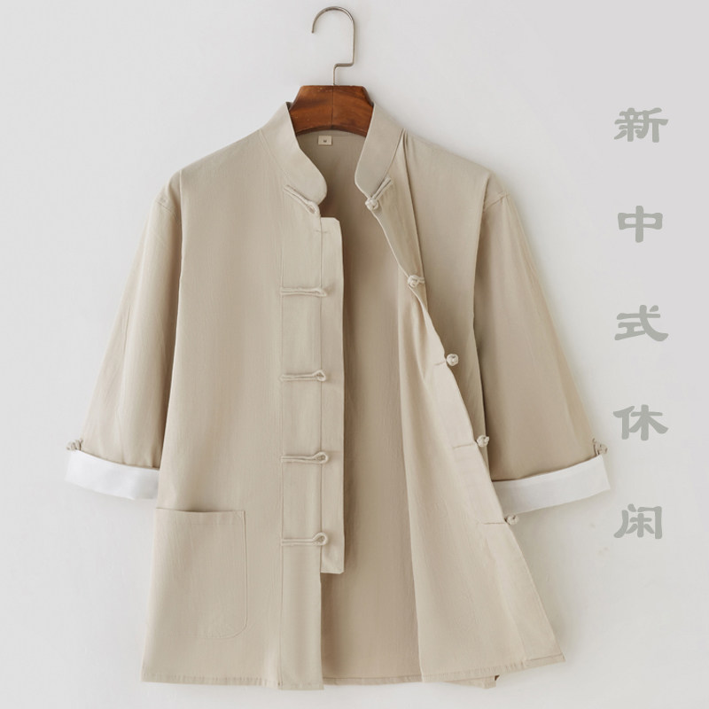 夏季七分袖男唐装男中袖上衣中国风弹力棉七分袖衬衫中式盘扣休闲,淘宝优惠券,粉丝福利购,淘宝优惠卷