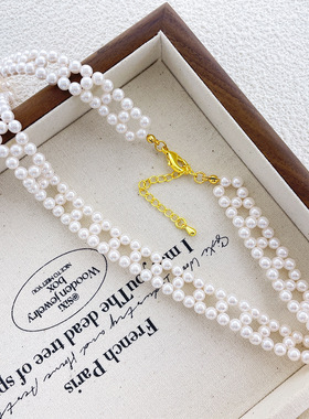 国产S家珍珠编织项链女时尚fever同款颈链choker花朵锁骨链