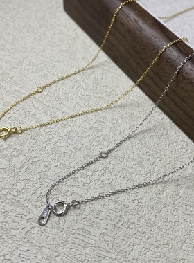 925银镀18K金搭配吊坠万能素链针式可抽拉调节链项链裸链简约