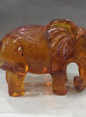 带荧光琥珀金珀蜜蜡大象摆件 吉祥如意大象家居摆饰开业礼品