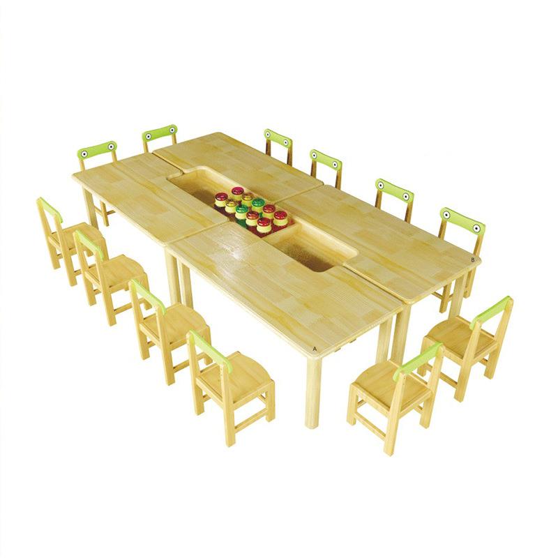 Kindergarten handicraft art room tables and chairs for multi-person learning solid wood table children's toys painting art multi-functional table