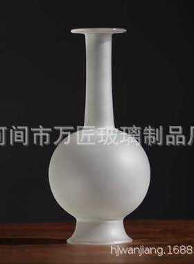 新中式禅意古典磨砂孔雀蓝桌面摆件小花瓶 花艺器皿日式透明玻璃
