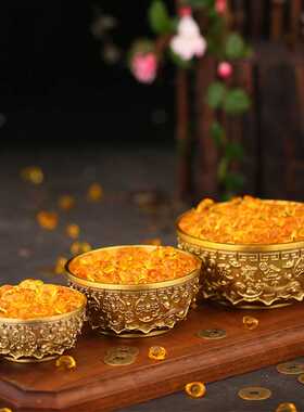 鼎豪黄铜聚宝盆铜钱古典中式纯黄铜百福缸工艺品几何米缸古韵祥瑞