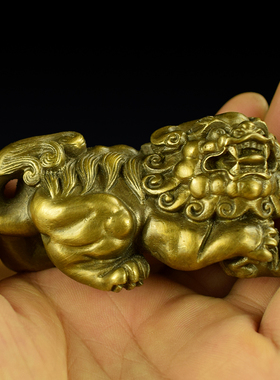 铜小狮子事事顺心手把件雌雄把件工艺品装饰品