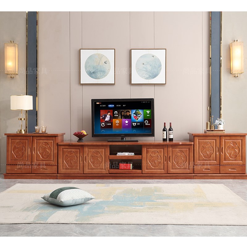 实木电视柜3米2.8米4米3.8米大户型背景墙影视柜客厅储物加高加长 - 图1
