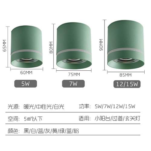 马卡龙筒灯明装免开孔5w7WLED客厅背景墙卧室玄关过道天花灯 - 图0