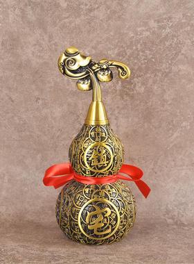 宏达 全黄铜吉祥如意钱币铜葫芦 家居办公室玄关铜葫芦礼品摆件