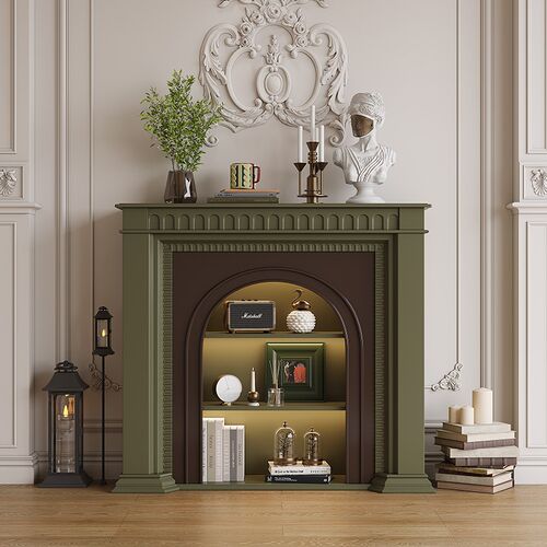 法式奶油风全实木壁炉装饰柜美式复古客厅壁炉边柜入户壁炉玄关柜 - 图3