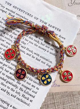 新中式手绳五路财神手链彩绳网红款唐卡古法金楞严咒绿度母手绳