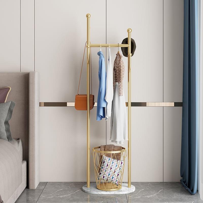 衣架落地卧室内家用简易挂衣服架子多功能客厅杆式衣帽架脏衣篓 - 图1