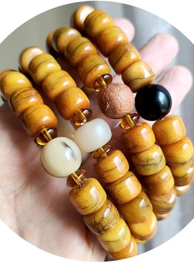 做旧复古牛骨手串佛珠手链桶珠男士手持文玩骨头饰品女款民族念珠