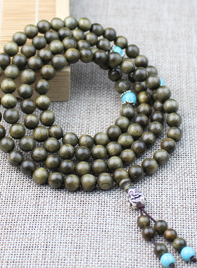 老料金丝楠木108颗文玩手串隔珠情侣手链金丝楠佛珠原木念珠饰品