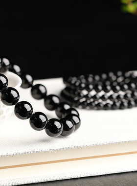 天然水晶老矿黑碧玺手链 净化除乌气单多圈手串男女饰品情侣新款