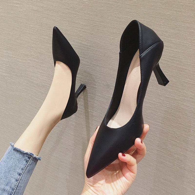 真皮小码31 32 33高跟女浅口单鞋瓢鞋通勤黑N色工作鞋女大码41-43,淘宝优惠券,粉丝福利购,淘宝优惠卷