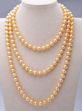 天然母贝人工珍珠项链毛衣链 多层长款 正圆贝珠 女款百搭秋冬款