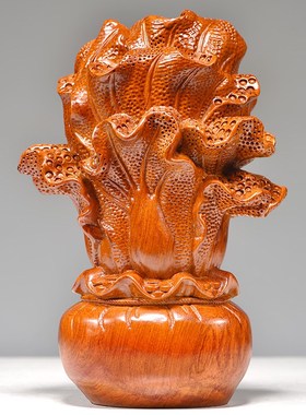 花梨木质白菜摆件实木雕刻客厅z酒柜装饰百财红木工艺品开业送礼