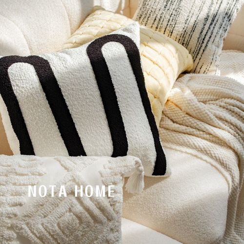 纯色抱枕黄色毛绒靠枕样板间靠垫现代极简枕套客厅柔软几何抱枕芯 - 图1