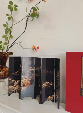 新中式禅意小屏风桌面装饰摆件迷你遮挡小隔M断古典艺术工艺品送