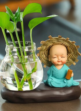 草帽和尚摆件办公室桌面装饰礼物水培花瓶客厅插花中式禅意装饰品