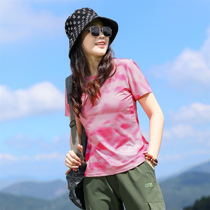 户外圆领印花速干衣女短袖T恤轻薄透气快干衣运动跑步登山徒步弹,淘宝优惠券,粉丝福利购,淘宝优惠卷