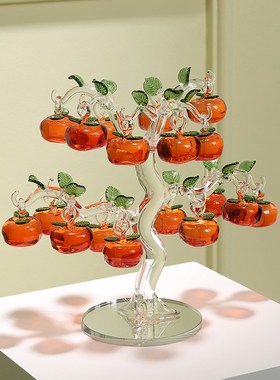 水晶琉璃柿子树摆件现代事事如意别墅客厅酒柜玄关乔迁送礼装饰品