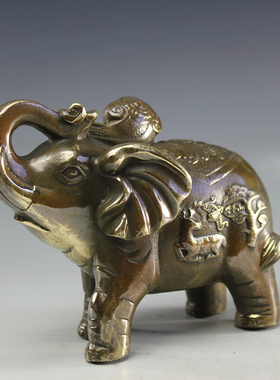 铜质大象摆件小号象纯铜大象摆件一对吸水象家居装饰品摆设古玩铜