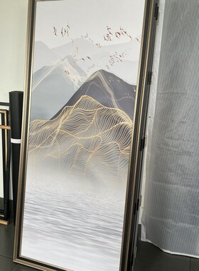 新中式山水装饰画 消防栓开门式挂画消火栓遮 强弱电箱画水电井画