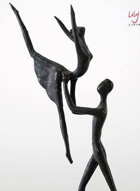 新中式样板房软装饰品摆件雕塑人物铁艺客厅玄关电视柜工艺品搭配