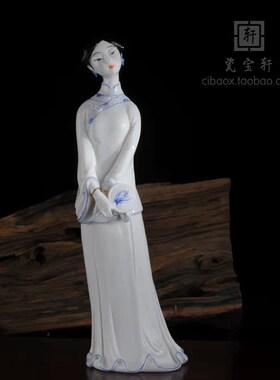 明清古典美女仕女手绘青花德化陶瓷白瓷江南风格办公玄关姐妹摆件
