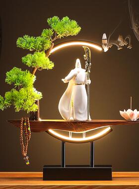 中式关公武财神灯圈摆件倒流香陶瓷家居客厅玄关摆件招财开业礼品