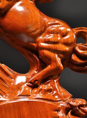 花梨木雕马摆件实木马雕刻家居客厅书房装饰工艺品办公桌开业礼品