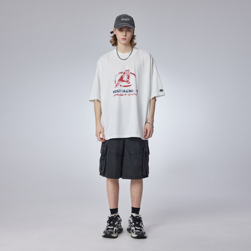 GUUKA潮牌廓形工装短裤男夏季新款 美式复古做旧大口袋五分裤宽松 - 图1