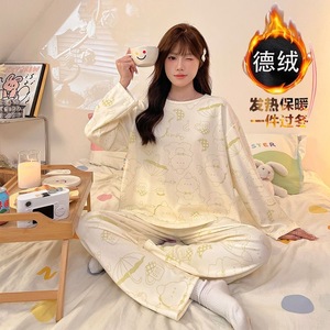 秋冬带胸垫睡衣男女2025年云朵棉长袖长裤开衫韩系家居服套装fz