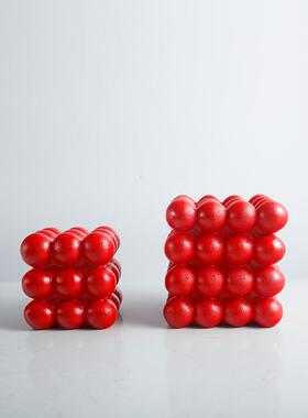 简约现代树脂蓝色多球立方摆件样板房间客厅茶几桌面摆件软装饰品