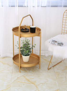 北欧创意简约双层小茶几手提移动沙发边几卧室客厅床头铁艺摆件