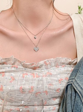 双层爱心项链女2023新款爆款小众设计感锁骨链轻奢高级感气质颈链