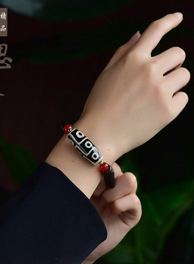 西藏天珠b手串椰壳手串手链老天珠手串九眼三眼个性手链男女款手