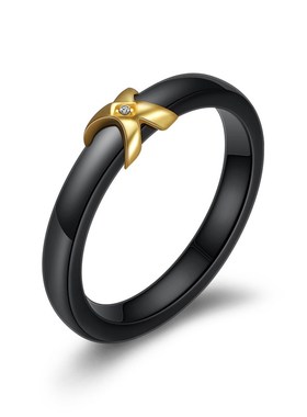 黑白陶瓷X戒指 转运环简约女士金色镶钻尾戒 情侣指环戒子手饰品