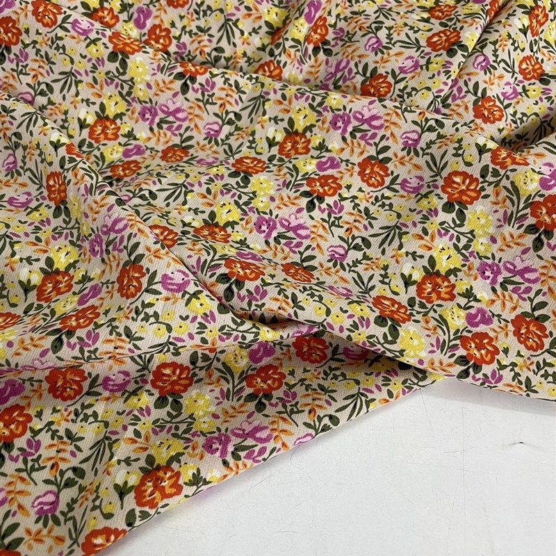 D412米色底小碎花印花雪纺布头 柔软透气垂坠连衣裙上衣旗袍面料,淘宝优惠券,粉丝福利购,淘宝优惠卷