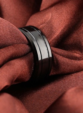 时尚简约黑色钨钢宽戒指霸气个性男戒食指指环潮人装饰戒子不掉色