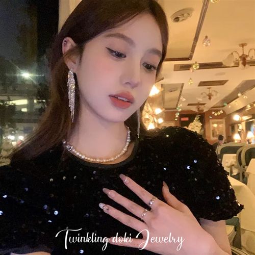 满钻超闪长款流苏耳环女轻奢气质小众设计感2024新款耳钉韩系耳饰 - 图0