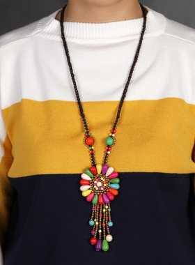 毛衣链长款挂链饰品女民族风百搭松石吊坠复古装饰挂件配饰项链秋