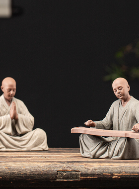 中式简约功夫和尚家居客厅书房办公室微景观造景装饰禅意桌面摆件