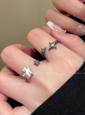 万圣节小鬼四芒星戒指女小众独特设计食指戒时尚个性创意开口指环