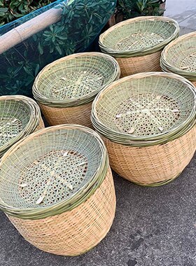 竹筐超市海鲜水产超市陈列篮专用竹编水果篮水果盘水果筐水果盆竹