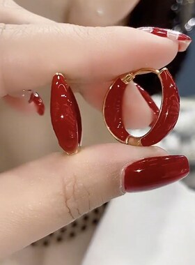 小众设计感红色圈圈耳扣耳环女轻奢气质高级感网红爆款秋冬耳饰潮