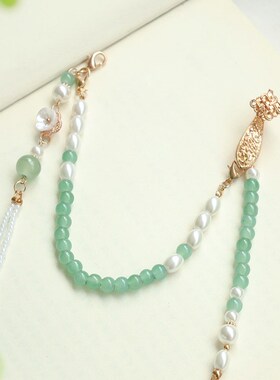 古风汉服旗袍压襟挂件绿色小清新珍珠流苏新中式国风马面裙配饰品