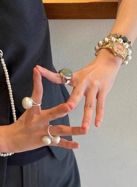 小众设计简约拉丝球戒指手工肌理磨砂圆球食指戒可调节气质轻奢