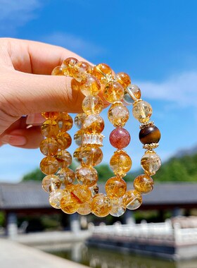 【好运随身戴】天然高品质黄水晶手串女士招财聚财幸运九华山手链