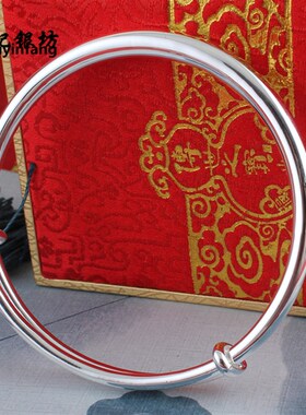 仙记 银手镯999纯银女光面简约手环情侣银镯子银饰品男送女友礼物